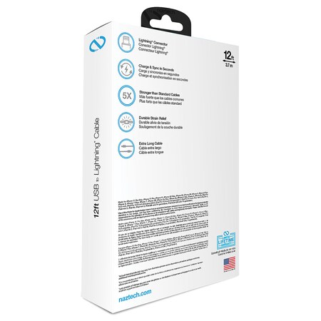 Naztech 12-Foot USB-A to Lightning Cable (Black) 15372